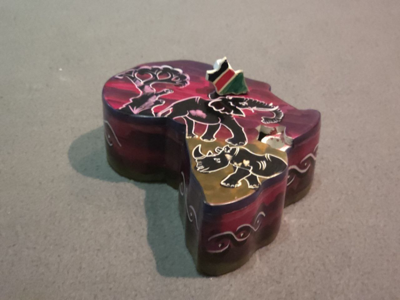 African Map Container - Red & Animals