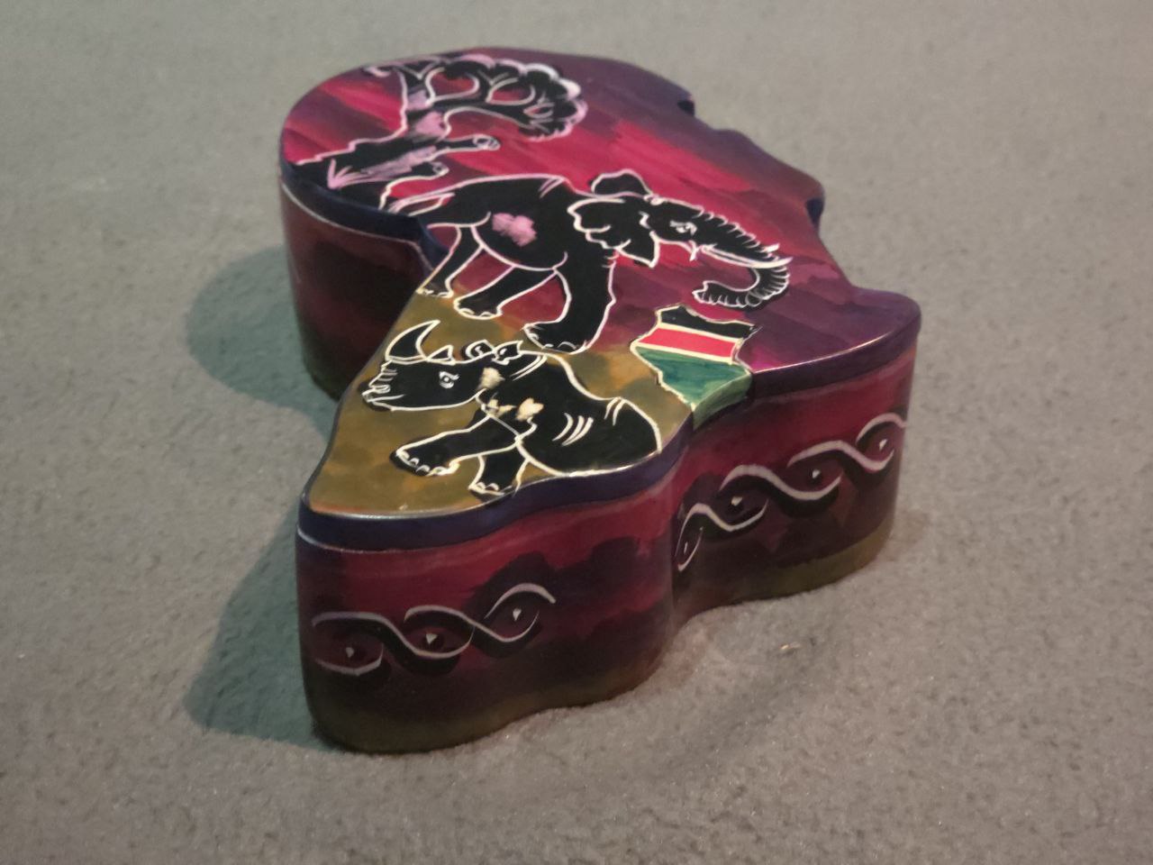 African Map Container - Red & Animals