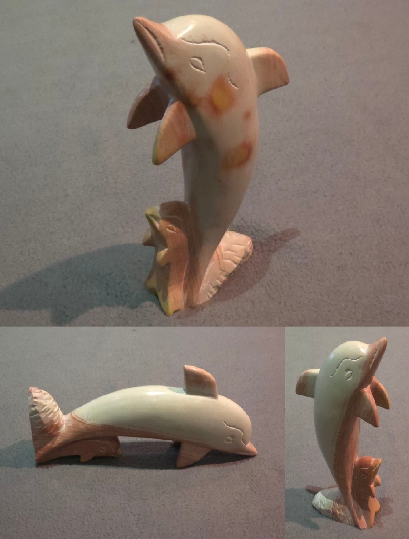 Hand Carved Orange Dolphin