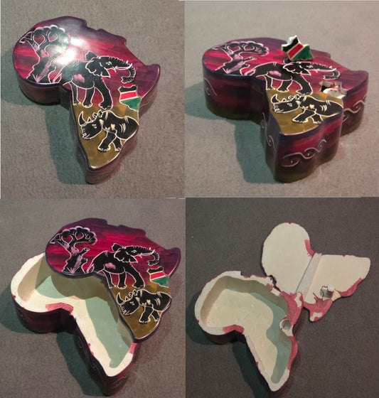 African Map Container - Red & Animals